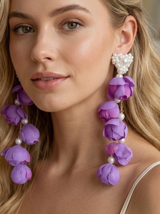 Anthropologie Jewelry - Lavender Floral Drop Earrings with Pearl Cluster